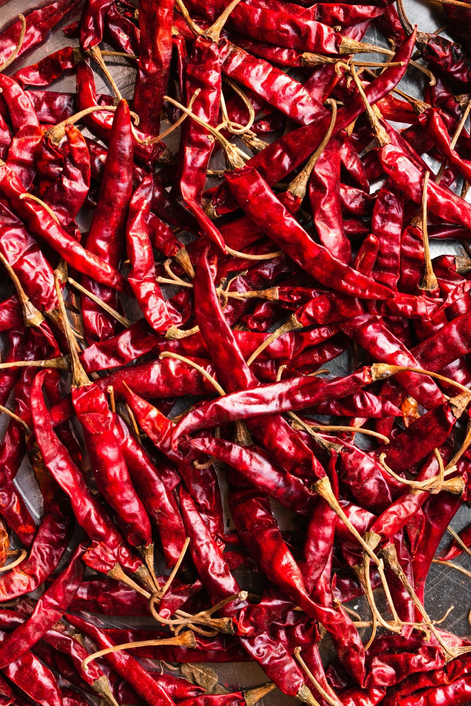 A large pile of dried red chillies